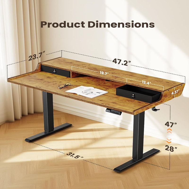 Inbox Zero Ergonomic Electric Standing Desk With Drawers Inbox Zero Ergonomic Electric Standing Desk With Drawers